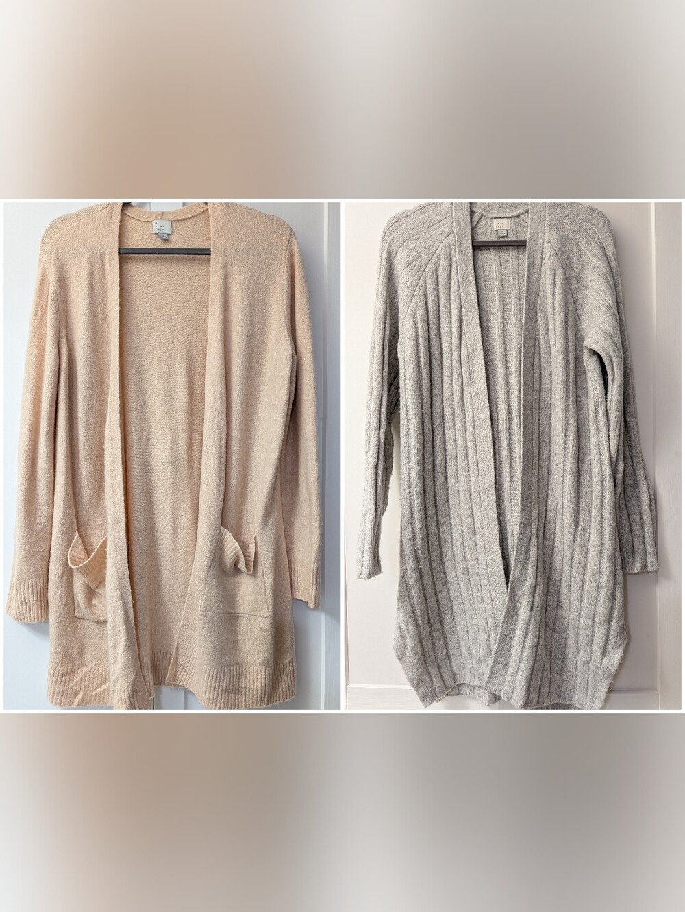 A NEW DAY - Peach And Light Gray Ribbed Open-Front Sweater Cardigan. Size Medium